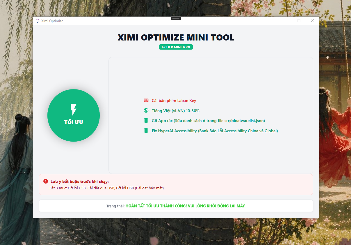 Giao diện Ximi Optimize Mini Tool V1